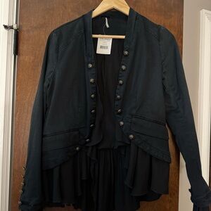 Free People Black Ruffled Blazer
